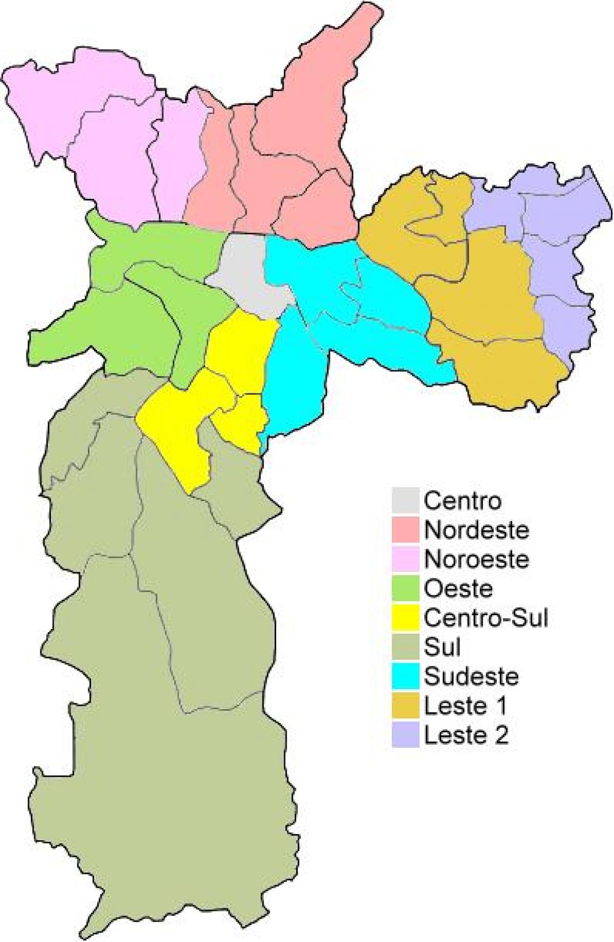 Kaart van de administratieve regio ' s in São Paulo