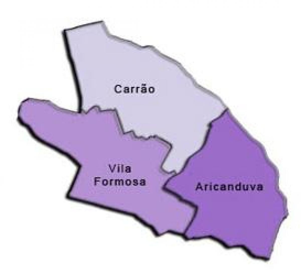 Kaart van Aricanduva-Vila Formosa sub-prefectuur