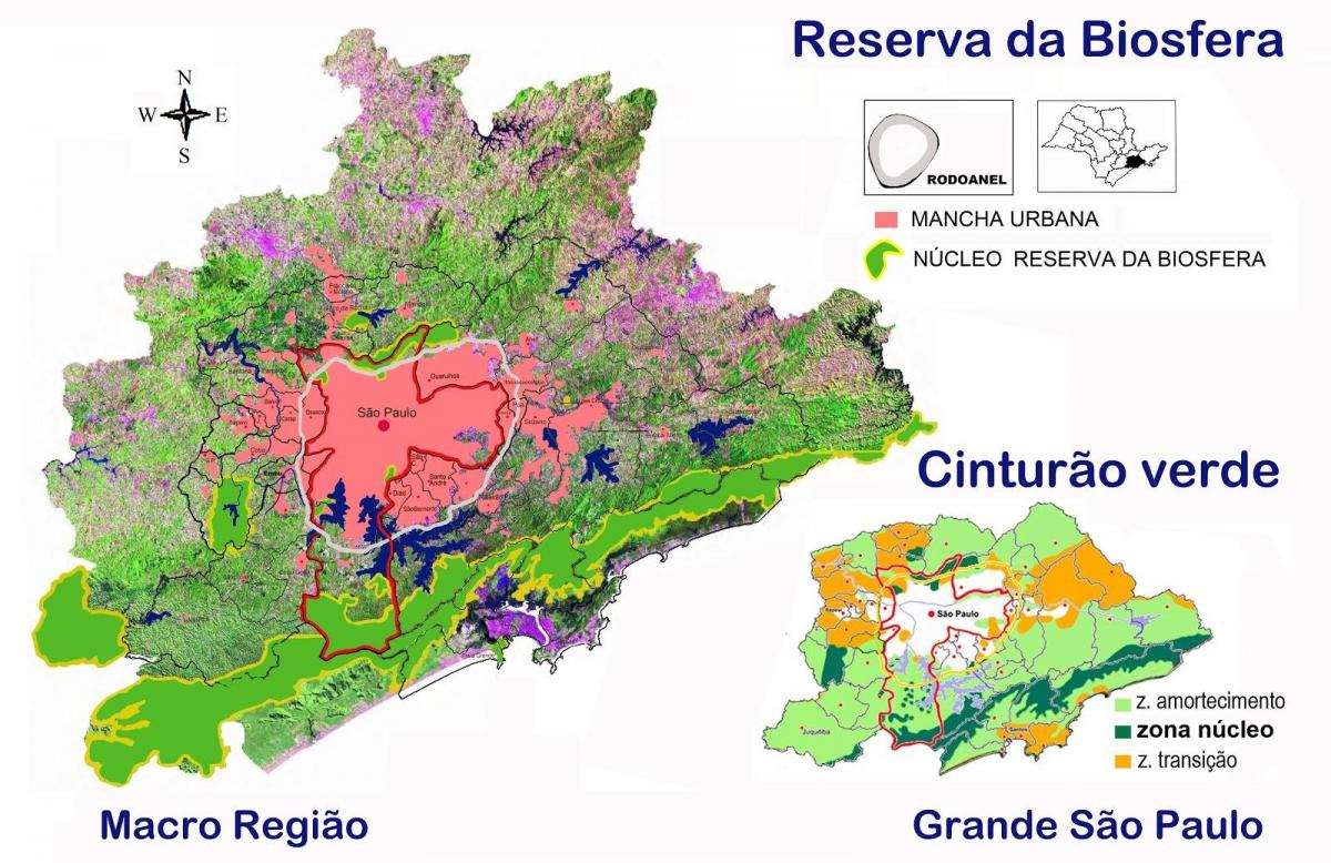 Kaart van biosphere reserve van de groene gordel van São Paulo