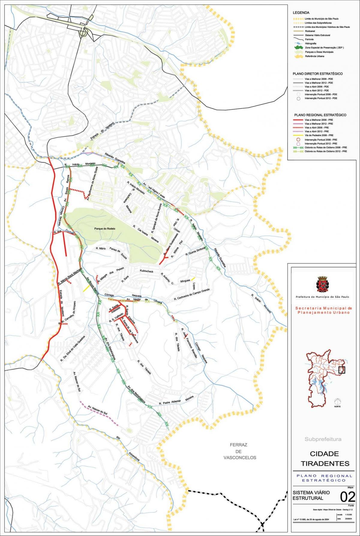 Kaart van Cidade Tiradentes-São Paulo - Wegen