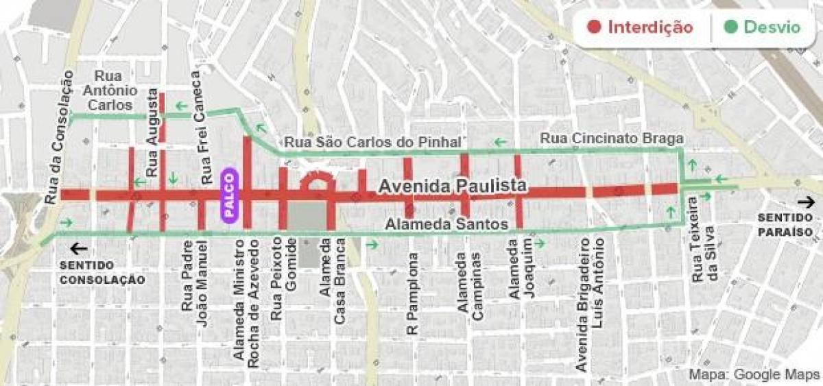 Kaart van de Paulista avenue in São Paulo