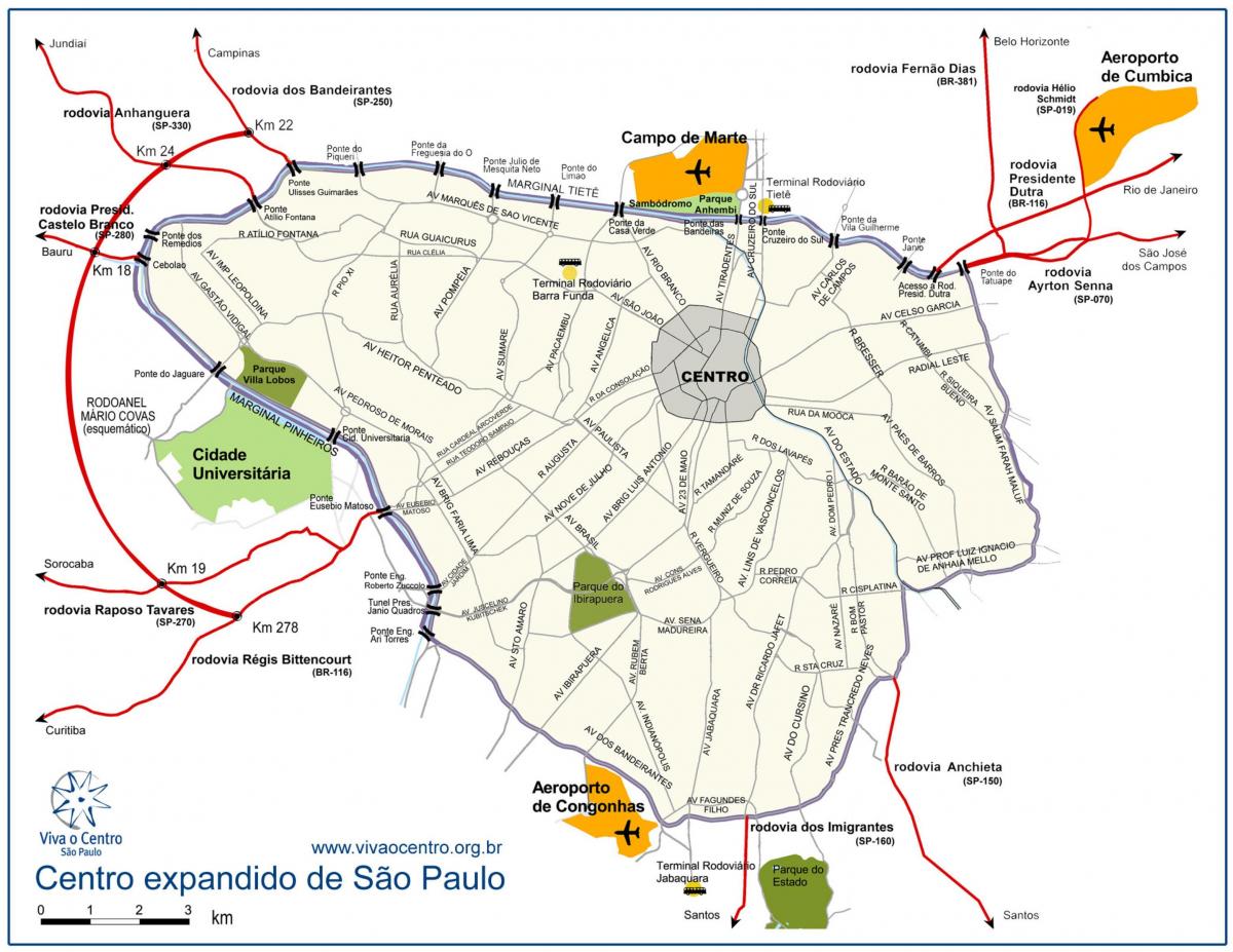 Kaart van grote centrum van São Paulo