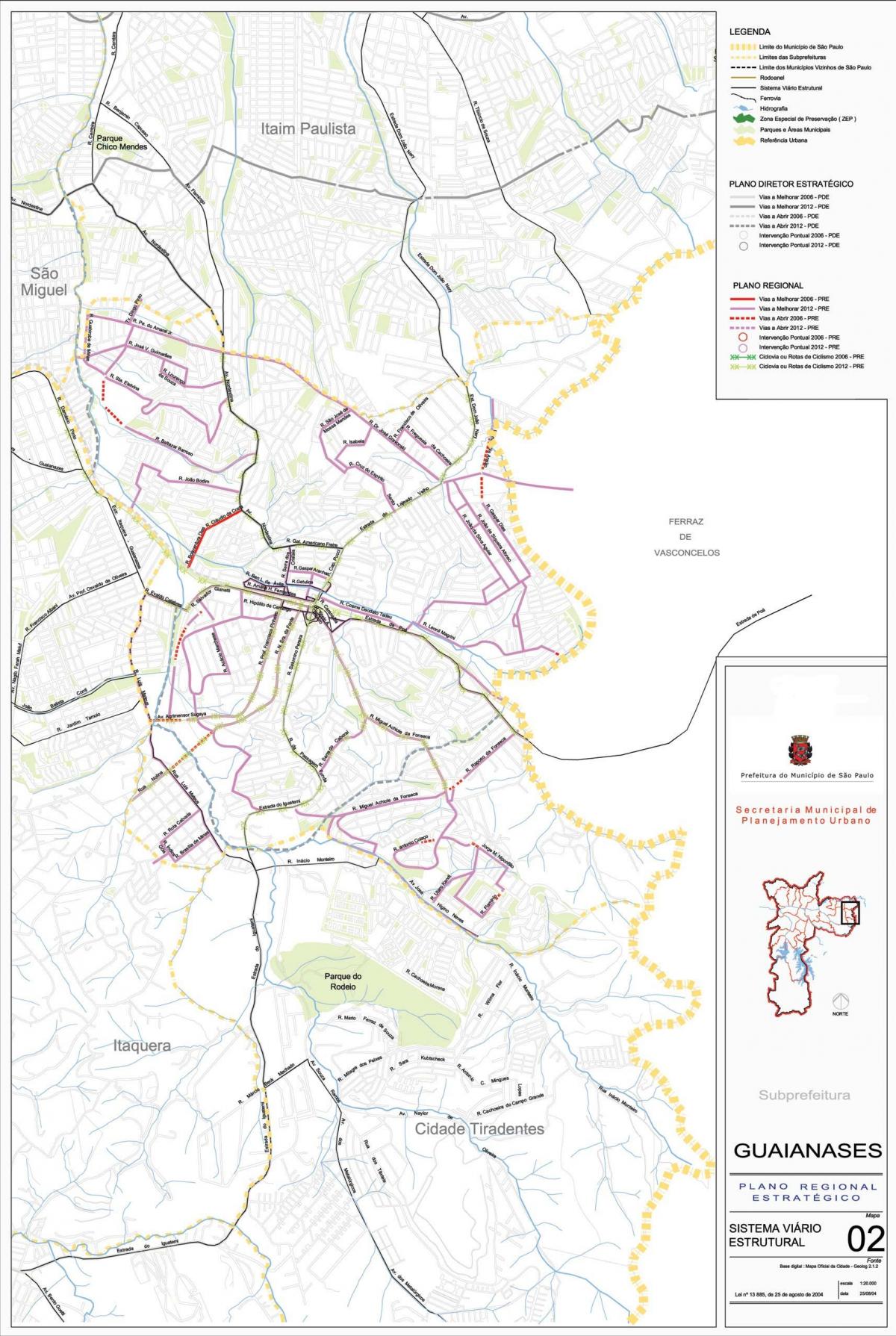 Kaart van Guaianases São Paulo - Wegen