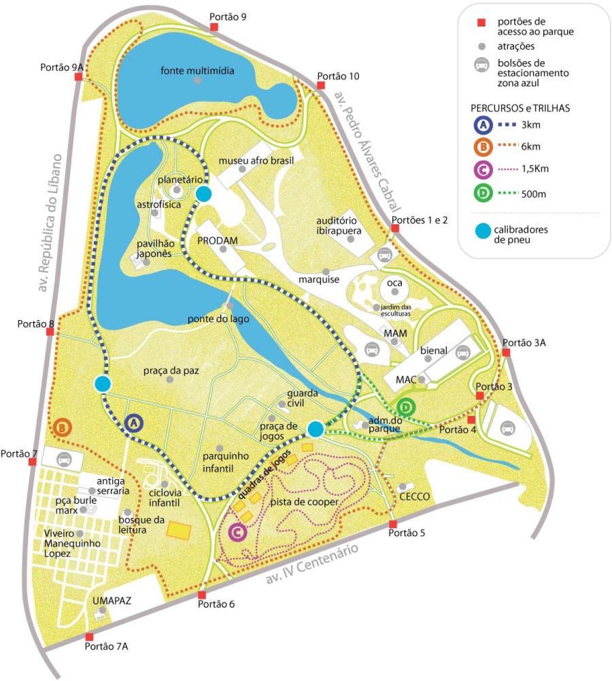 Kaart van het Ibirapuera park