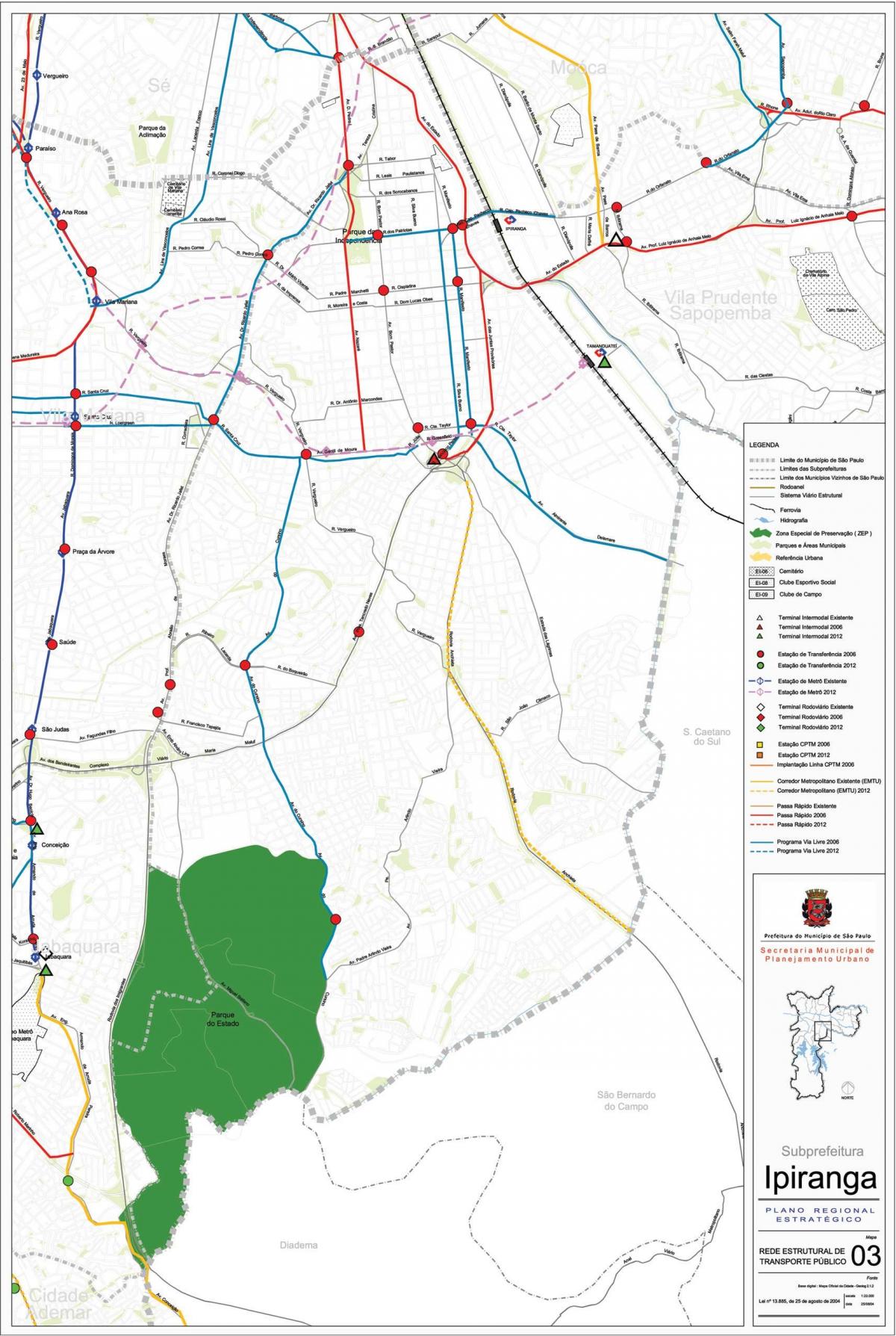 Kaart van Ipiranga São Paulo - het Openbaar vervoer