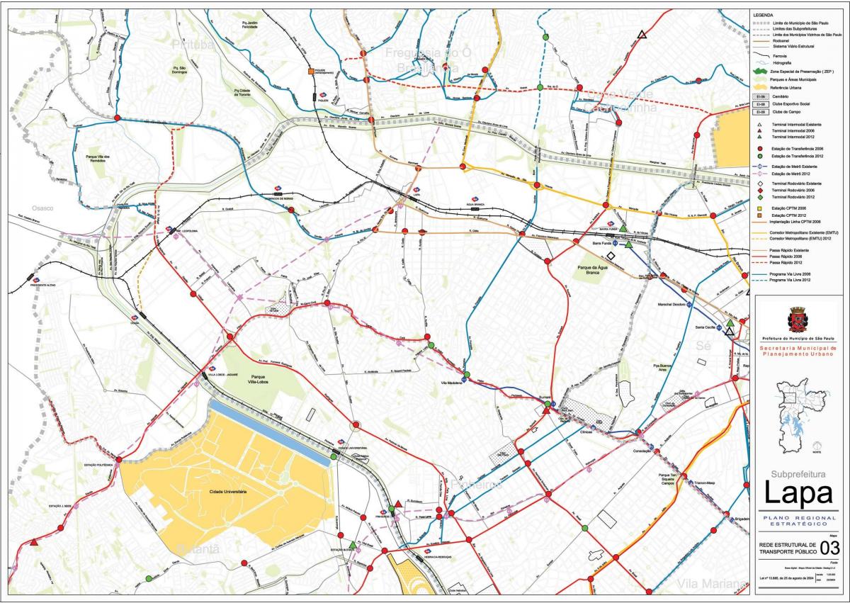 Kaart van de Lapa-São Paulo - het Openbaar vervoer