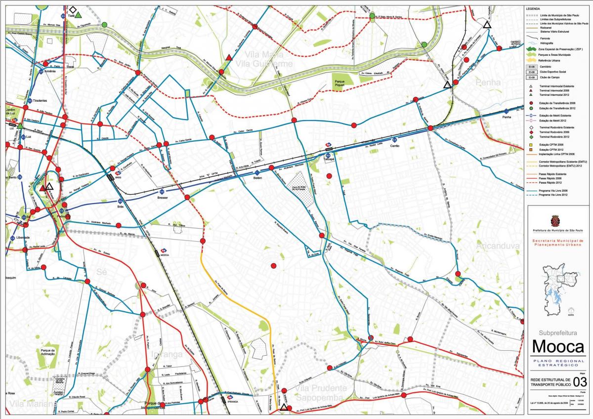 Kaart van Mooca São Paulo - het Openbaar vervoer