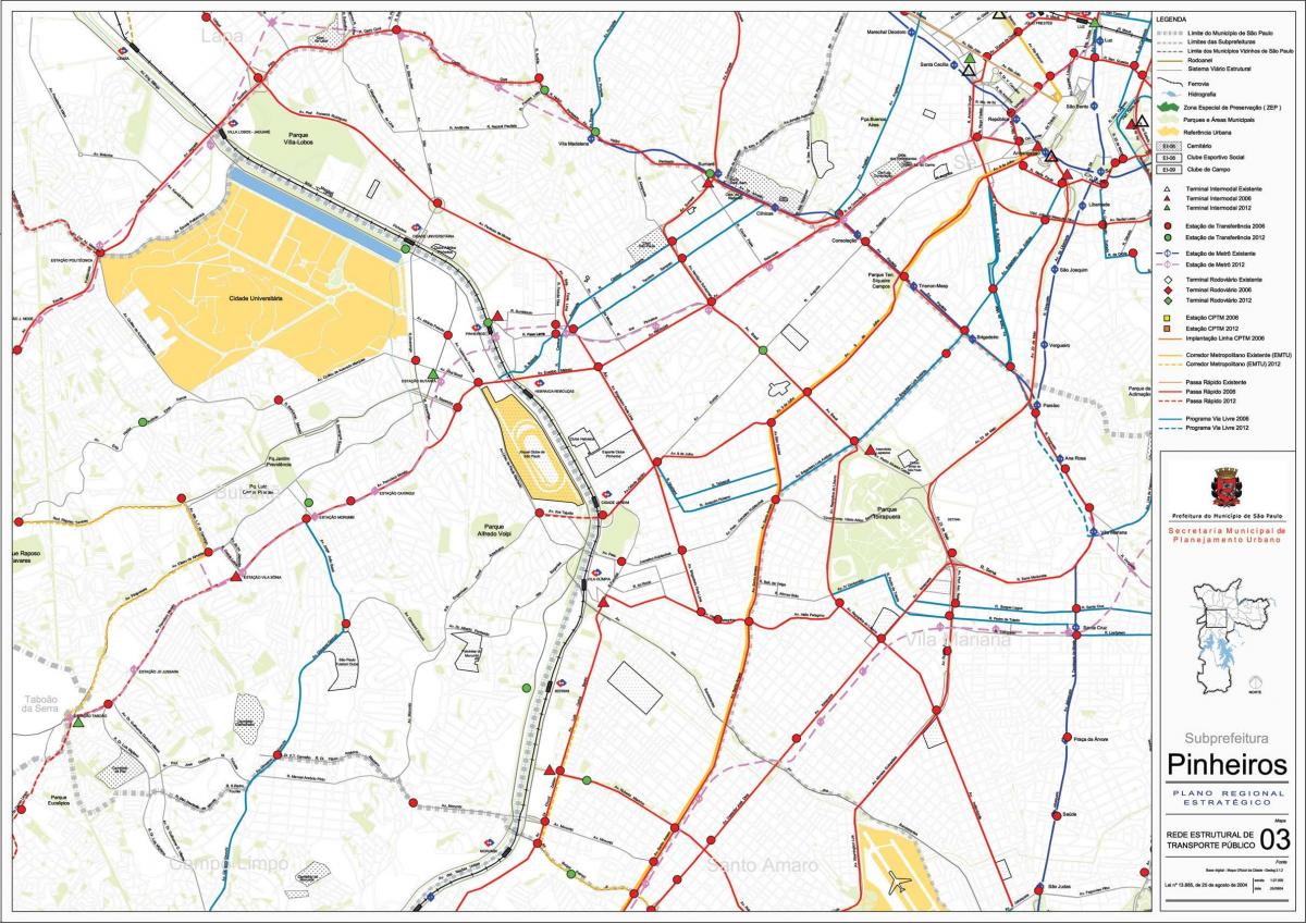 Kaart van Pinheiros in São Paulo - het Openbaar vervoer
