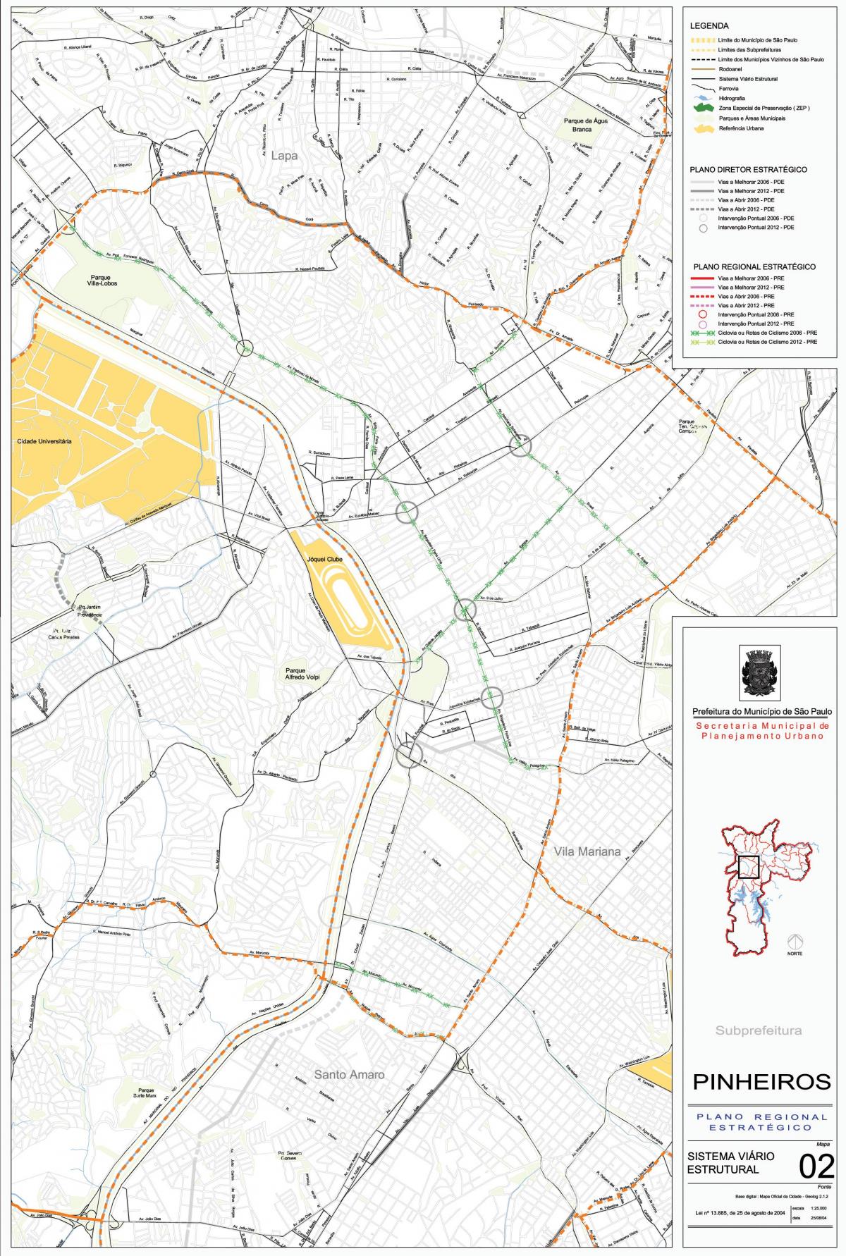 Kaart van Pinheiros in São Paulo - Wegen