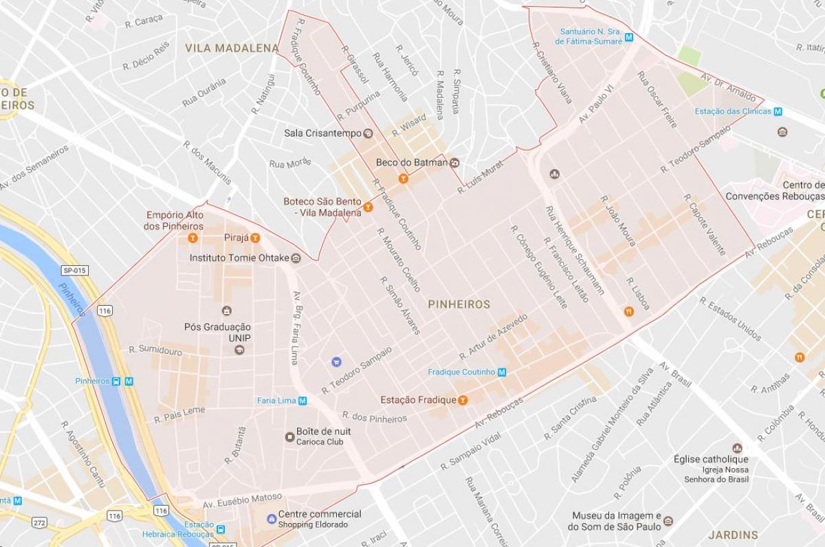Kaart van Pinheiros in São Paulo