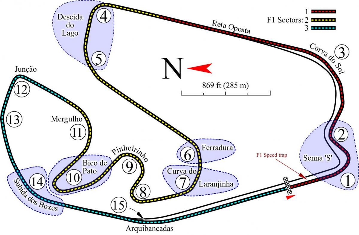Kaart van het racecircuit autódromo José Carlos Pace São Paulo