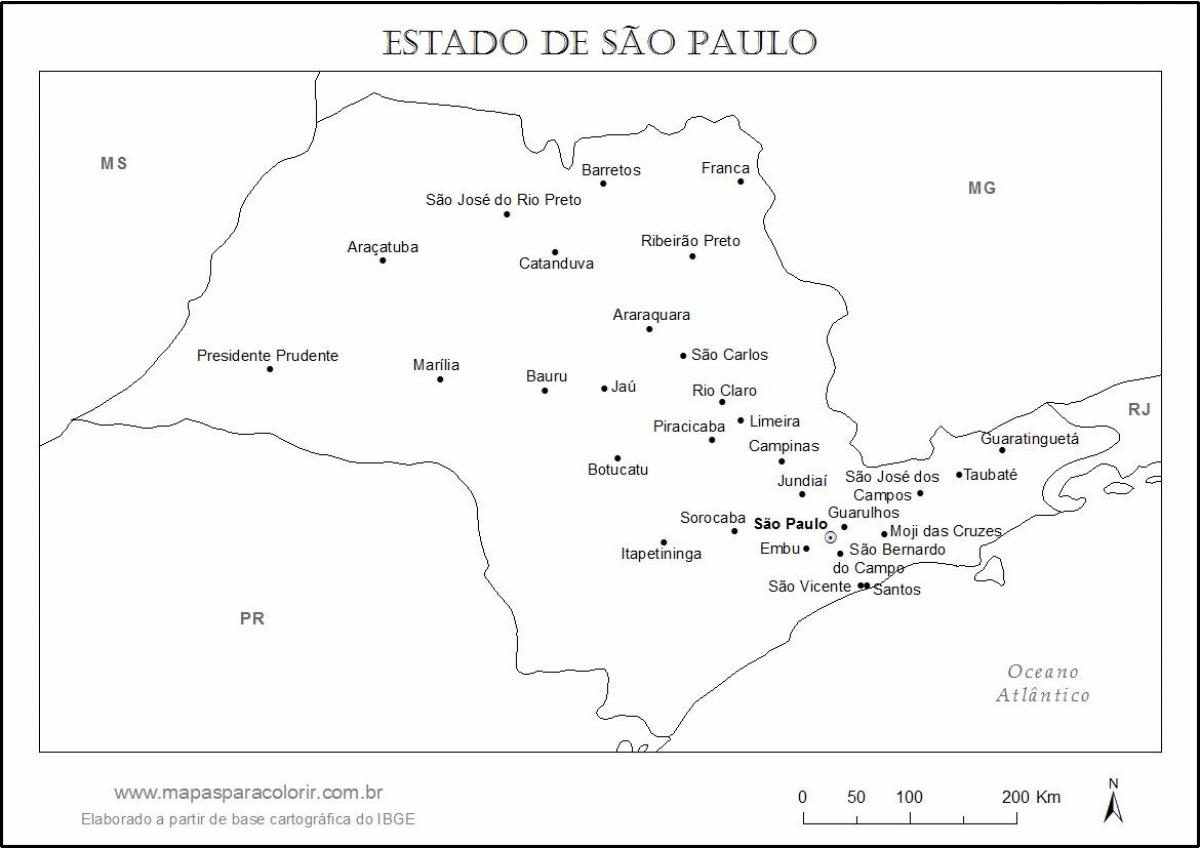 Kaart van São Paulo maagd - belangrijkste steden