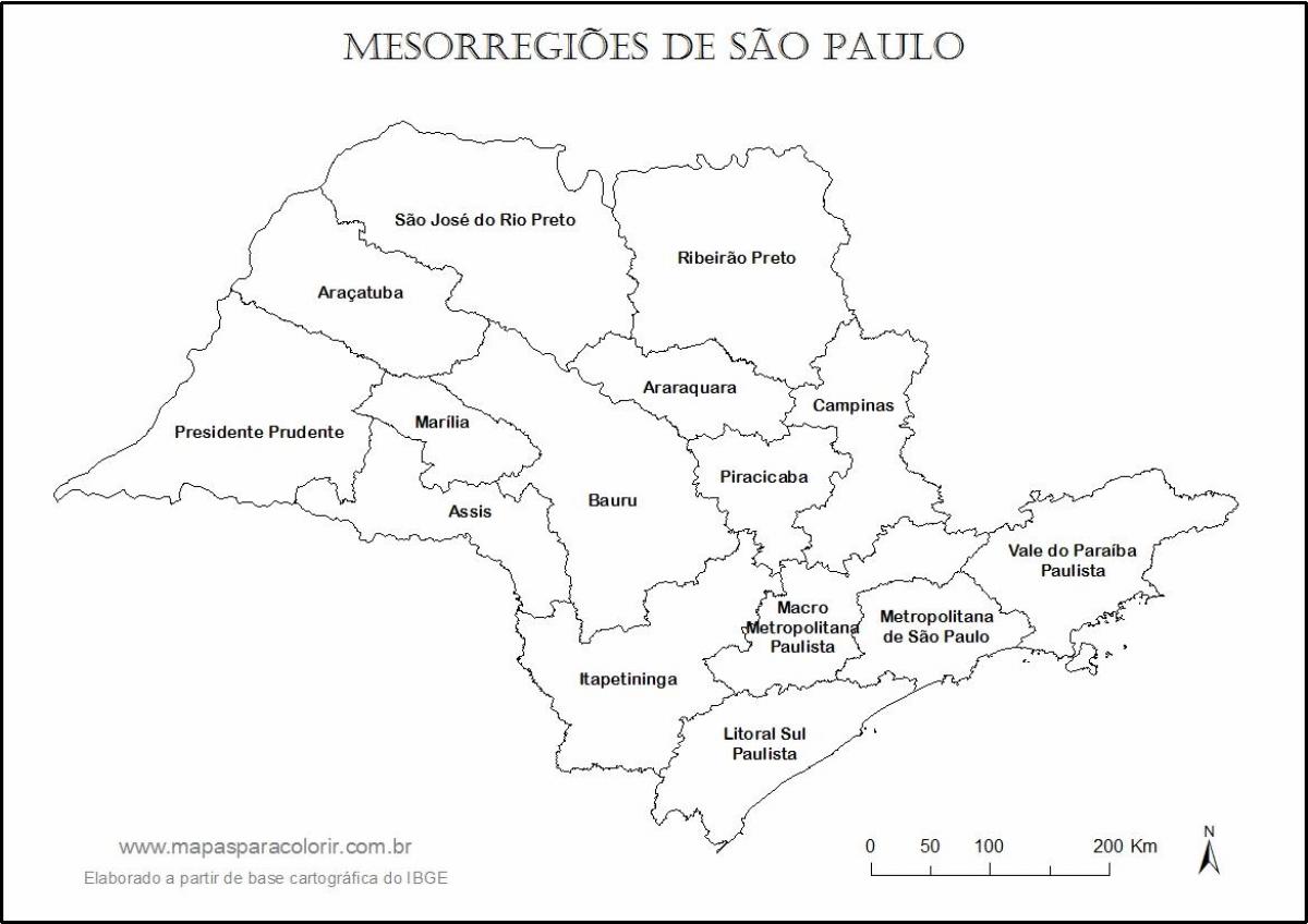 Kaart van São Paulo maagd - regio ' s namen