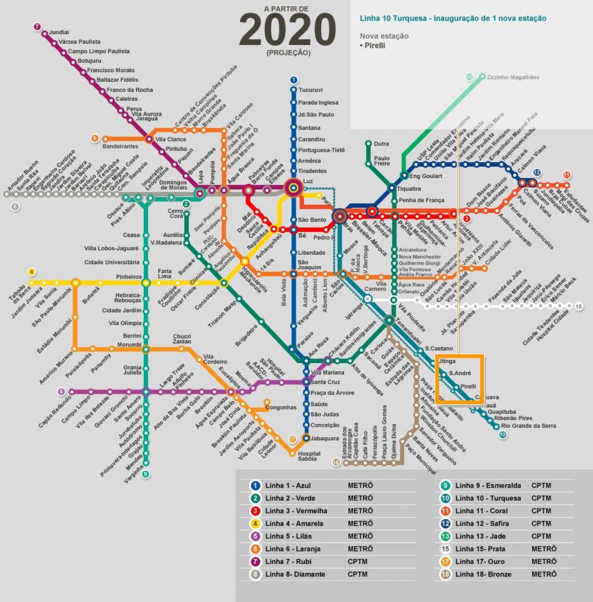 Kaart van São Paulo netwerk metro