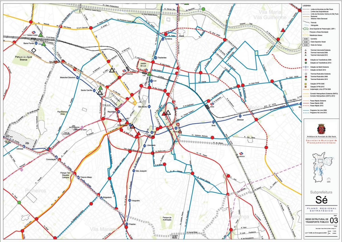 Kaart van Sé São Paulo - het Openbaar vervoer