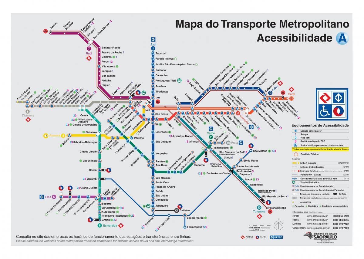 Kaart van vervoer Sao Paulo - toegankelijk voor gehandicapten