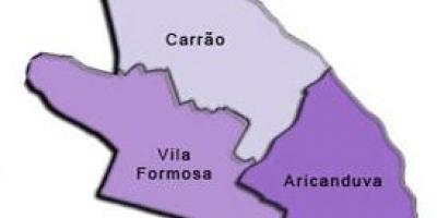 Kaart van Aricanduva-Vila Formosa sub-prefectuur