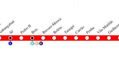 Kaart van São Paulo metro Lijn 3 - Rood