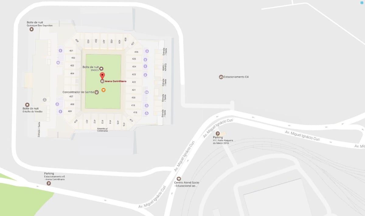Kaart van de Arena Korintiërs - Toegang