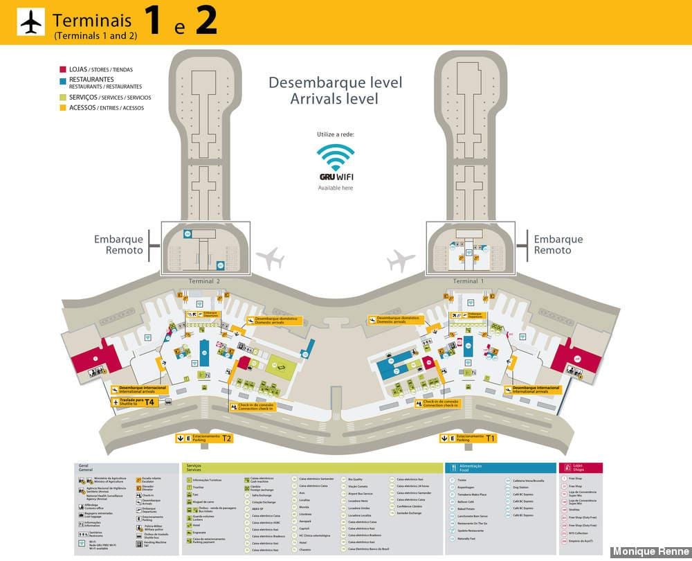 Kaart van de internationale luchthaven van São Paulo-Guarulhos - Terminals 1 en 2