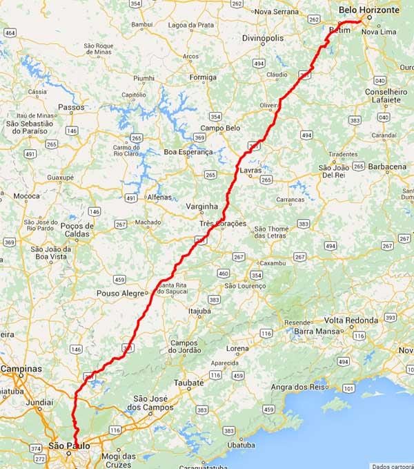 Kaart van Fernão Dias highway - BR 381