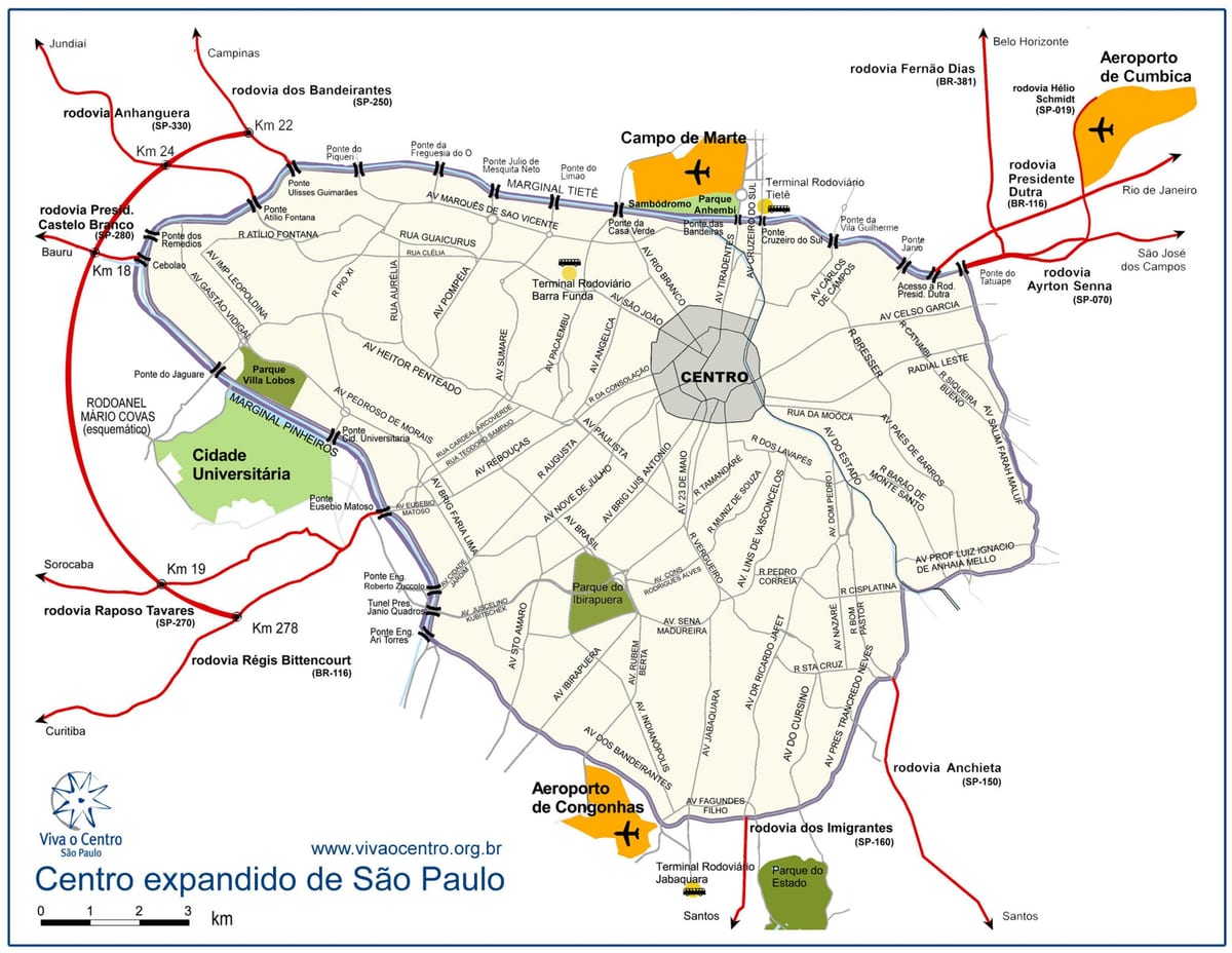 Kaart van grote centrum van São Paulo