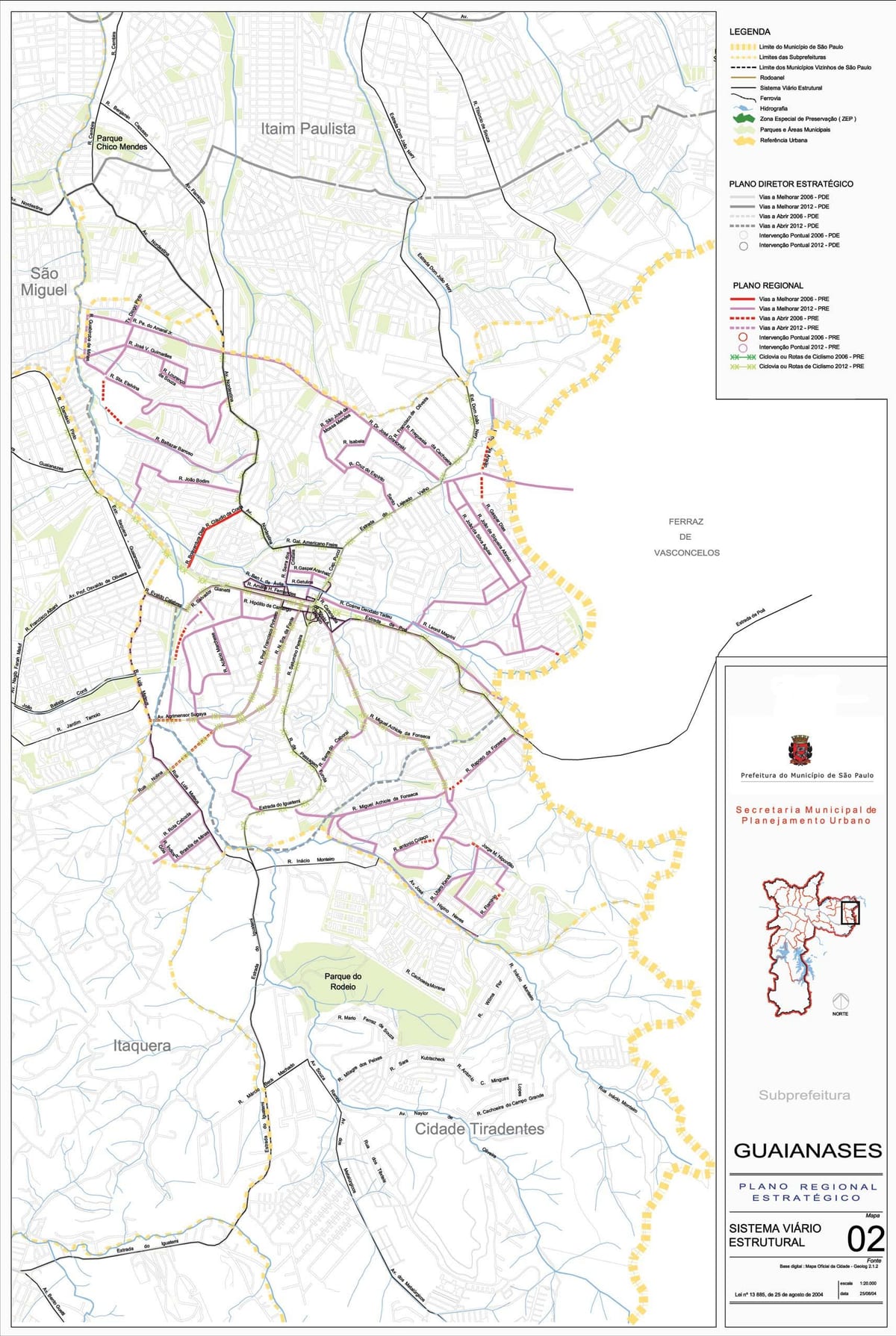 Kaart van Guaianases São Paulo - Wegen