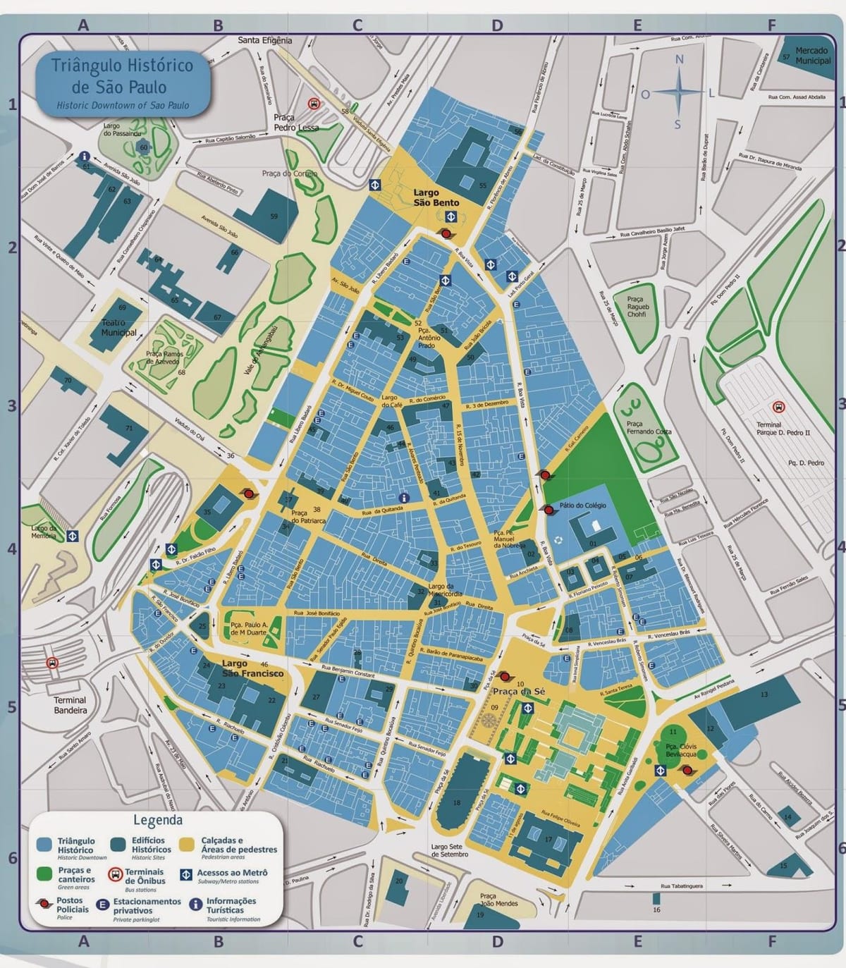 Kaart van het historische centrum van São Paulo