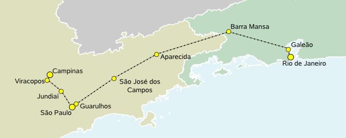 Kaart van high-speed trein São Paulo