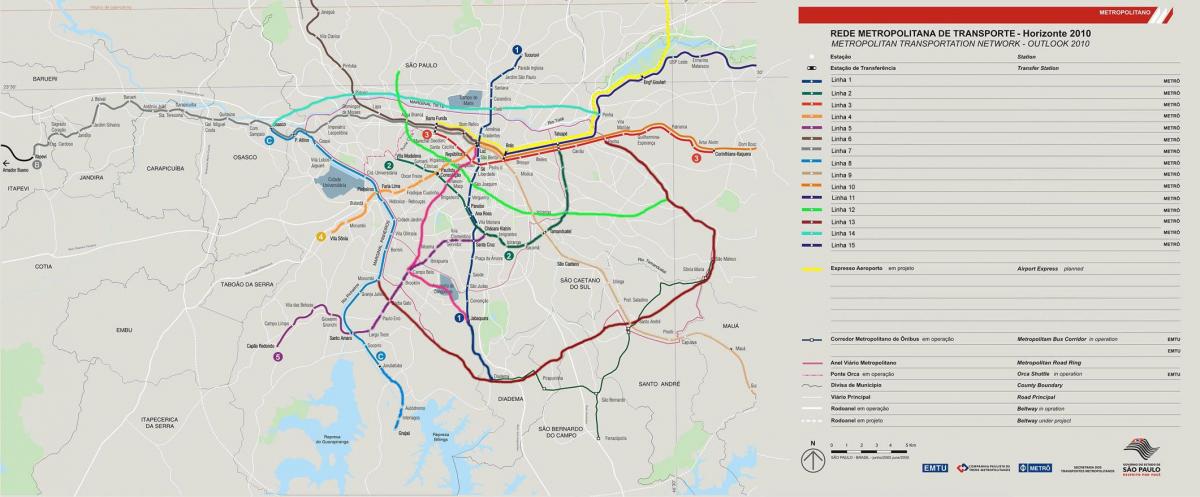 Kaart van het netwerk van vervoer São Paulo
