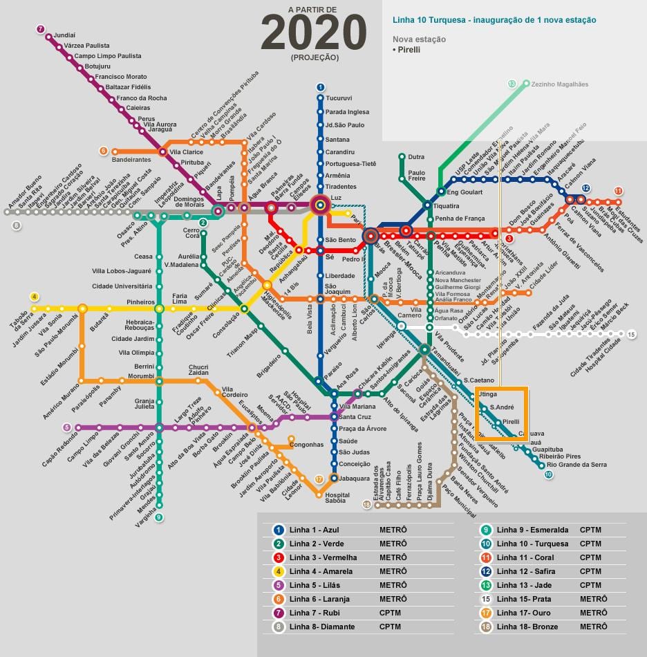 Kaart van São Paulo netwerk metro
