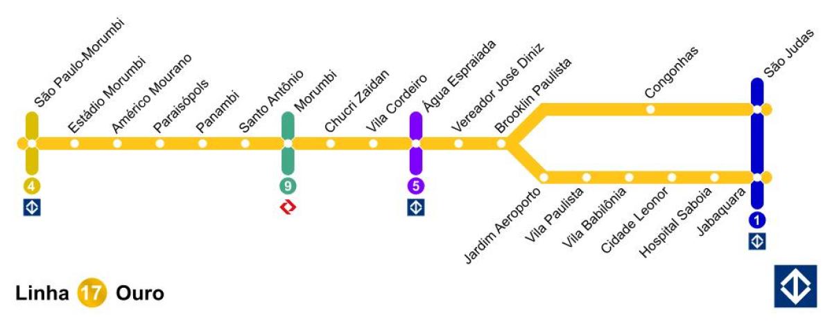 Kaart van São Paulo monorail - Lijn 17 - Goud