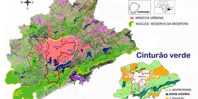 Kaart van biosphere reserve van de groene gordel van São Paulo